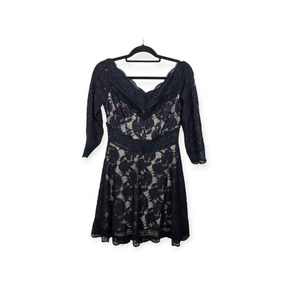 Free People Black Lace Floral A-Line Dress Cut Out  SZ M Goth Indie - Picture 2 of 10